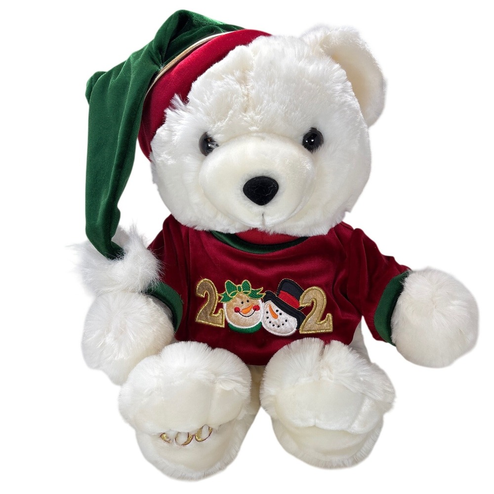 Dan Dee 2002 Snowflake Teddy Christmas Bear Plush 20 Inch White Burgundy Green